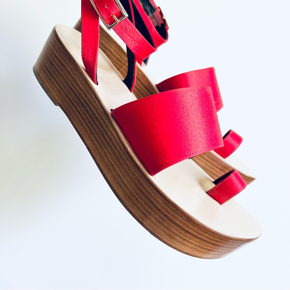 Tibi Janie Satin Flatform Sandal Red Satin Size 8 - Picture 6 of 16